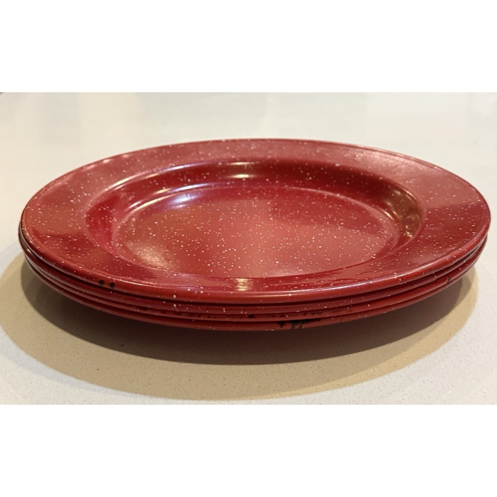 Coleman Red Speckled Enamel Camping/Picnic Plates  Set Of 4